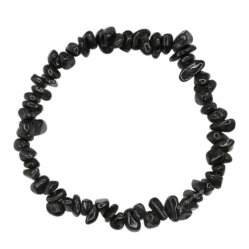 Image of Certified Black Tourmaline Bracelet for Women Men with Healing Crystal and Reiki Stone - Beautiful Gemstone Beaded Bracelet for Balance, Harmony & Positive Energy (Chips Stone Beads)