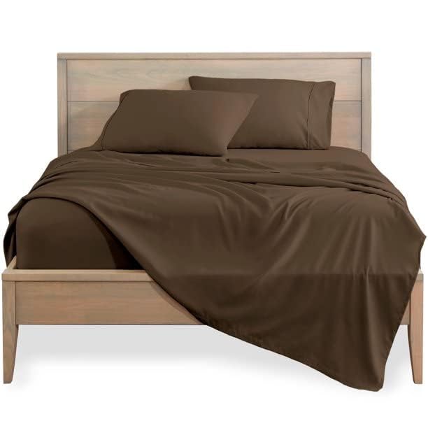 Image of Bed Sheet Queen Size Cotton - Pure Egyptian Cotton Queen Size BedSheet with Pillow Cover - Solid Chocolate 600 Thread Count - Stain Resistant, Skin Friendly, Organic Cotton