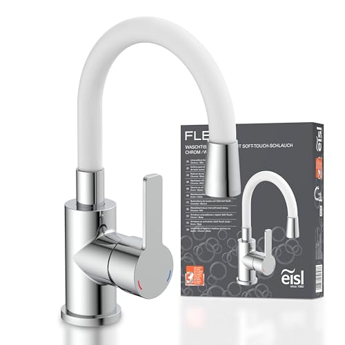 EISL Waschtischarmatur FLEXO, flexibler Auslauf weiß, Wasserhahn Bad, flexibel einstellbare Badarmatur, NI075FLCRW