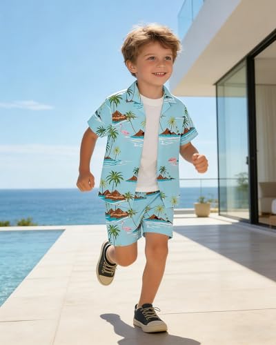 Image of SANGTREE 3 Piece Boy Outfits Short Sleeve Shirt and Shorts Set Beach Vacation Summer Clothes, 3 Months - 9 Years