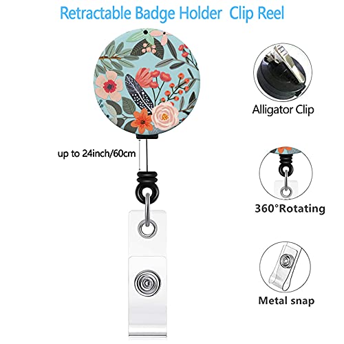 Easere Badge Reel Retractable Badge Holder With Clip Name Decorative Badge Reel Clip On Card Holders For Nurse, Teacher, Student, Volunteer (Cute Colorful Garden Floral / 3 Pack) #TOP3
