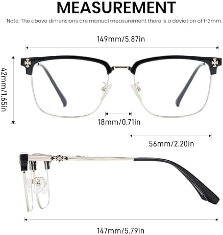 Cyxus Retro Blue Light Glasses Men - Square TR90 Metal Blowline Frame Stylish Trendy for Computer Daily Work 8252 - 4
