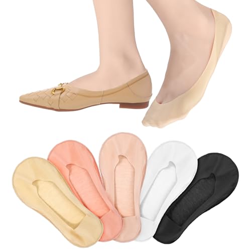 Image of Abeillo No Show Socks Womens, 5Pairs Non Slip Heel Ultra Low Cut Liner Socks for Women Size, Footies Invisible Socks for Flats (US Size 5-8) (Light Color)