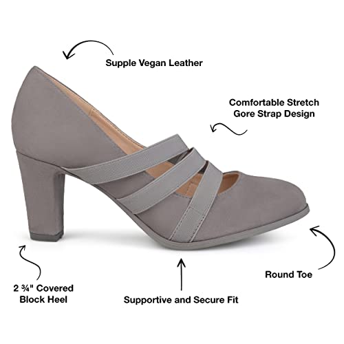 Journee Collection Womens Loren Block-Heeled Pumps With Round-Toe And Triple Stretch Straps, Grey, 9 #TOP1