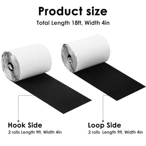 4in x 18ft Hook and Loop Tape Black Heavy Duty Adhesive Strips Sticky Back by WXBOOM - Image 2
