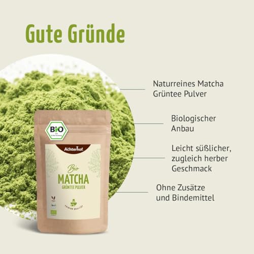 vom Achterhof Bio Matcha Grüntee Pulver 100g | Matcha Tee | naturrein und vegan