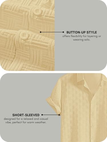 Image of Leriya Fashion Men's Formal Button Down Shirt - Slim Fit Office Wear Shirt for Men | Textured Short Sleeve Polycotton | Business & Meeting Ready (Available in Plus Size)