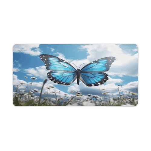 Blue Butterfly y Nubes Alfombrilla Grande para Escritorio