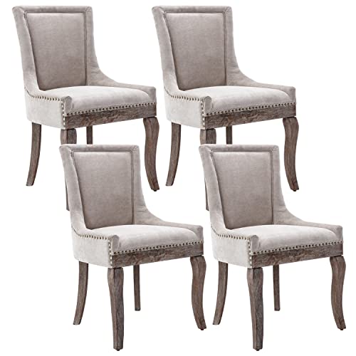 Kiztir Upholstered Dining Chairs Set Of 4, Farmhouse Dining Chairs With Solid Wood Legs, Nailhead Trim, Tufted Dining Chair For Kitchen/Living Room/Bedroom (Beige) #TOP12