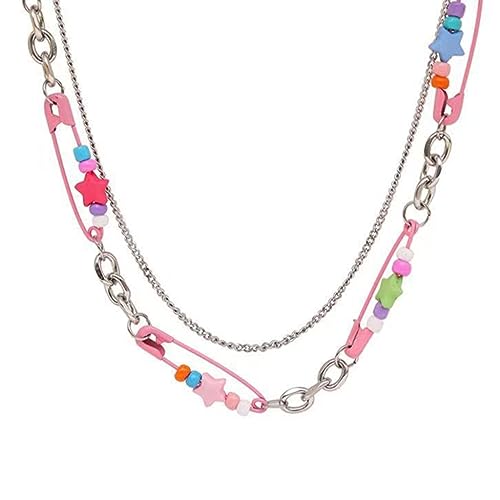[ECVGHD] Splicing Necklace Candy Colored Beads Chokers Titanium Steel Material for Women