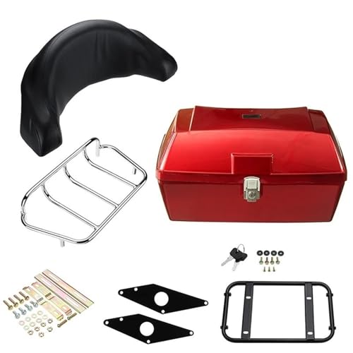 Coffre de moto rouge avec dossier confortable pour scooter et rangement de casque