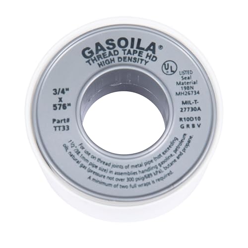 Image of Gasoila PTFE Thread Seal Tape - Professional-Grade, 3 /4 Inch x 576 Inch, High-Density Thread Tape for Plumbing, HVAC, Gas Lines, Water Pipes, and Air Compressors - Leak-Proof Seal, Non-Toxic