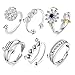 6PCS Anti Anxiety Fidget Ring for Women, Open Adjustable Ring, CZ Cubic Zirconia Diamond Rings, Rotatable Bead Rings, Bee Daisy Rings Set for Women Girls Stress Relief