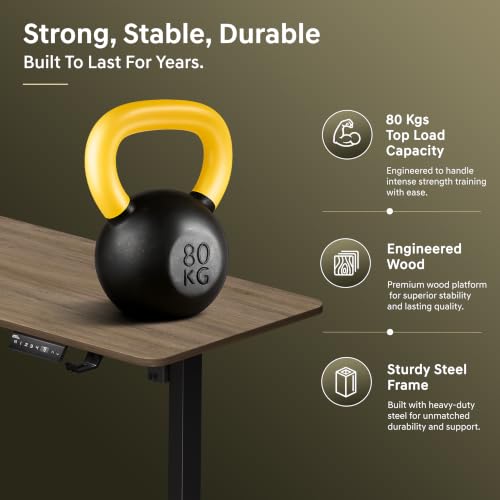 Image of V ONE Electric Standing Desk with One-Piece Solid Top | Heavy Duty Height Adjustable Computer Desk | 3 Memory Preset | 5 Year Warranty | for Home Office (Claire Ork, 100 * 60 CM)