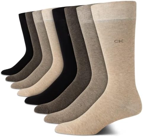 Calvin Klein Men's Dress Socks - Lightweight Cotton Blend Crew Socks (8 Pack)