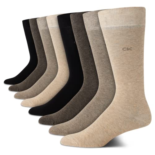 Calvin Klein Mens Dress Socks - 8 Pack Breathable Cotton Blend Work Crew Socks for Men for Casual Business & Formal Wear Size 7-12 Tan Solid