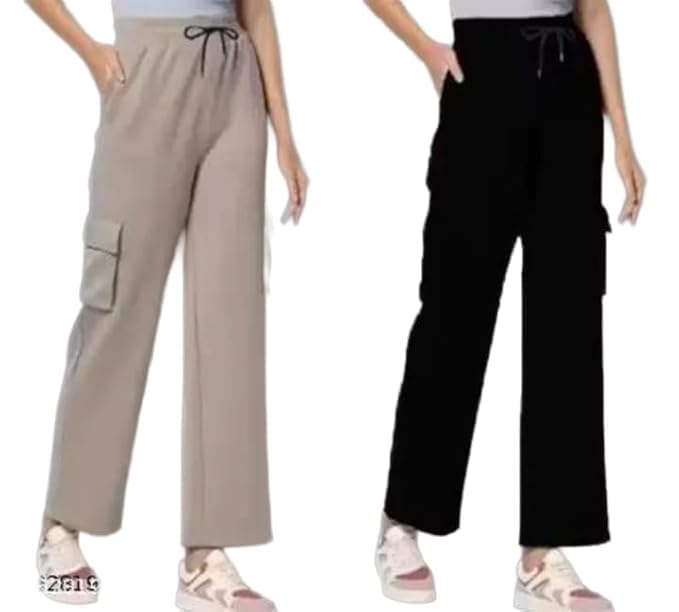 MOOLYAVAAN Products Women & Girls Cargo Pants Relaxed Straight Fit Trousers with 4 Utility Pockets, Elastic Waist, Twill Fabric Comfortable Bottom Wear for Casual Wear-image-28