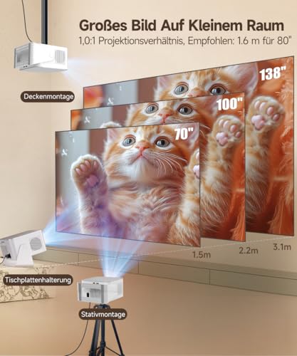 Magcubic Mini Beamer 4K & 8K 1080P Unterstützt, Projektor Tragbarer mit WiFi 6 Bluetooth 5.4, Autofokus 6D Auto-Trapezkorrektur, 12W Lautsprecher, 180° Dreh Smart Beamer Heimkino HY350MAX