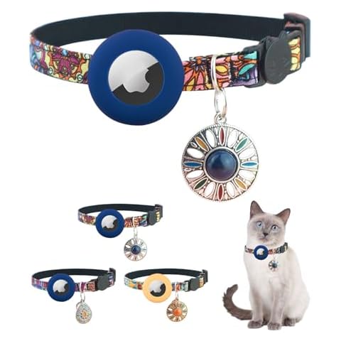 EnjoIt AirTag Cat Collar Breakaway, with Apple Air Tag Holder, Bell and Classical Pendant for Small Pets Cats Puppies Kitten Navy Blue Cover