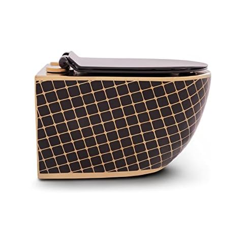 Spülrandloses Wand WC Hänge Toilette Gold Schwarz Modell Paris Cover