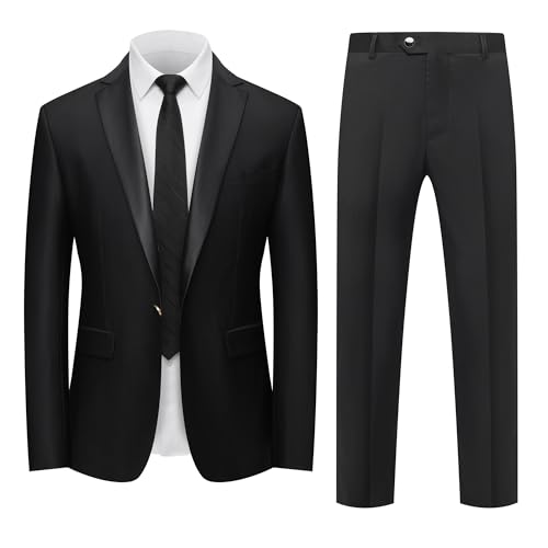 Men's Formal 2-Piece Slim Fit Suit, Black Single Button Blazer with Dress Pants, Wedding Tuxedo Set (US, Alpha, X-Small, Regular, Regular, Black)