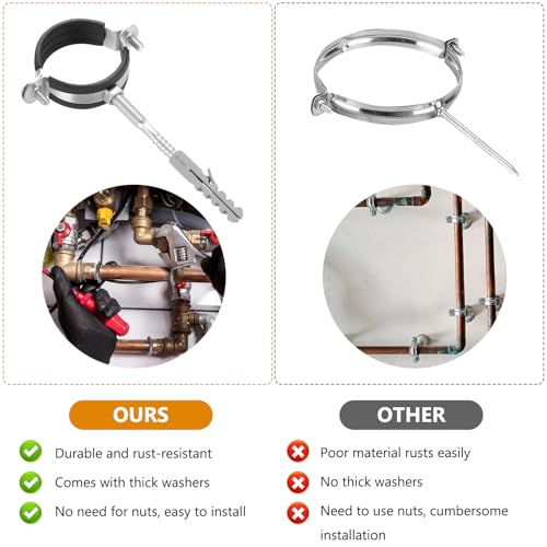 14 Stück 50mm Rohrschellen Set - 14 Schraubrohrschelle + 14 Dübel + 14 Stockschrauben, Rohrhalterung Rohrbefestigung mit Gummieinlage für Lüftungskanäle, Rundleitungen und Klempnerarbeiten