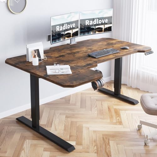 Radlove 昇降デスク L字パソコンデスク 電動昇降式デスク 天板幅150CM×101CM ゲーミングデスク 机 スタンディングデスク PCデスク つくえ 高さ調節可能 メモリー機能付き 障害検知 高さ 71~117CM (ブラウン, 150*101CM)