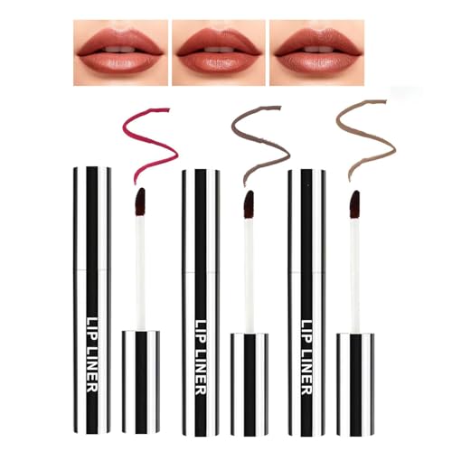 3 Farben Lip Stain Peel Off Lipliner, Langlebiger Lip Tint Tattoo Lip Stain, Wasserfest und Transferfrei, Hochpigmentierte Lipstain für Alltag, Party, Hochzeit (Hellbraun/Dunkelbraun/Burgunderrot)