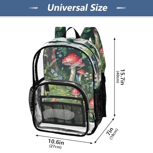 Green Mushroom Flower Clear Backpack with Back Print, Heavy Duty See Through Backpacks PVC Transparent Daypack for Travel Security4