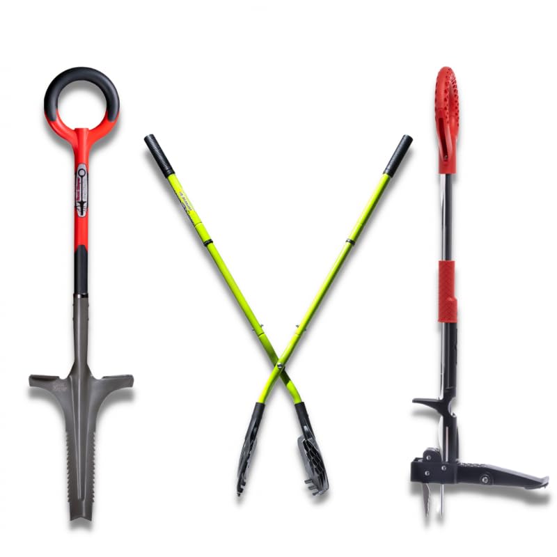 venteo - Désherbeur lame en V + Ramasse feuille XXL + Extracteur mauvaises herbes - ROOTSLAYER - Outils de Jardin multifonction - Facile d'utilisation - Acier de carbone - Rouge
