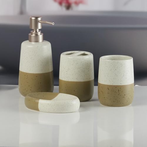Image of SaSaSa Ceramic Bathroom Accessories Set of 4 Modern Bath Set with Soap Dispenser & Toothbrush Holder, Luxury Home & Gift Idea (11499)