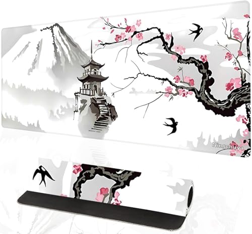 Ningchuya Tapis de souris de jeu XL - 700 x 300 mm - Bords cousus - Tapis de bureau de jeu - Base en caoutchouc antidérapante (70 x 30 cm Snowy01)