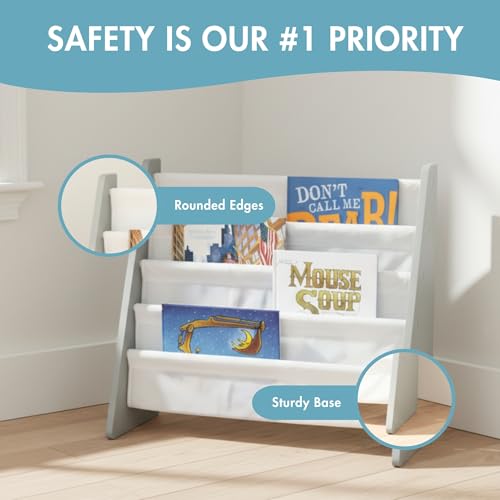 image for Humble Crew 4-Tier Kids Bookshelf, Grey Wood/White - Premium Book Shel