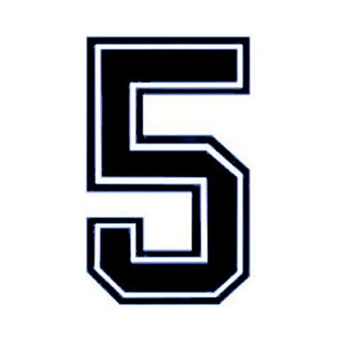 RECHERE 9" Tall Single Number 5 Iron On Heat Transfer for Football Baseball Jersey Sports T-Shirt Black Cover