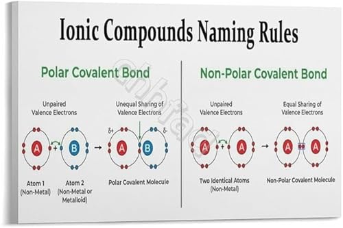 Naming Ionic Compounds Chart Science Study Guide Poster Canvas Print for Chemistry Class Tutoring Center and Home School(Framed,