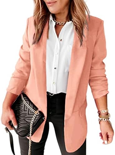 Langwyqu Womens Casual Open Front Blazers Long Sleeve Work Office Jacket Blazer Orange Pink