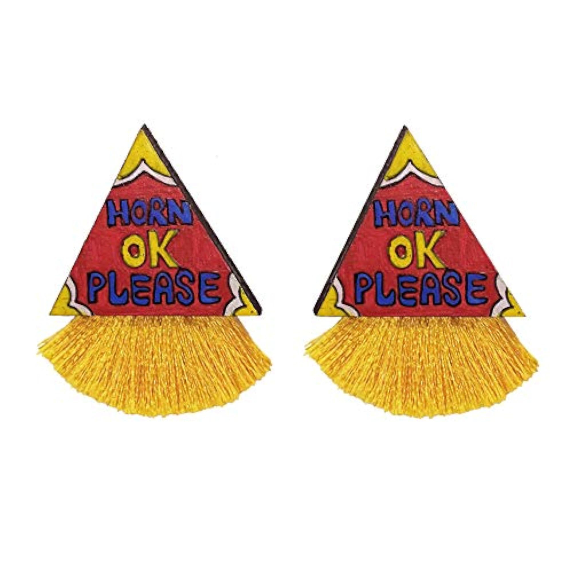 Women's Red Wooden Hand Painted Quirky Triangle Earrings