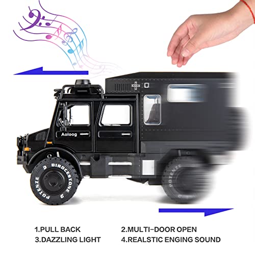 Bdtctk Compatible For Benz Unimog 1:28 Car Model, Diecast Pull Back Car Toy Car, Doors Open, Light And Sound, Boys Toys Kids Adults Gifts Black #TOP2