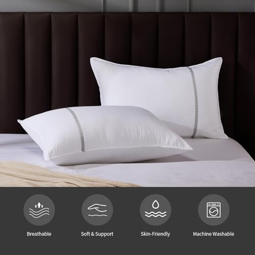 MUFEW Bed Pillows Queen Size Set of 2, Firm Hotel Pillows for Sleeping, Cooling Pillows for Side & Back Sleepers, Down Alternative Filling, 20 x 28 Inches - Thumbnail 7