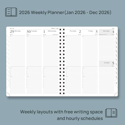 POPRUN 2026 Agenda [Large-10'' x 8'' Wire-Bound Hard Cover] - Daily Weekly and Monthly Planner 2026 with Hourly Schedule, Vertical Weekly Layout, Monthly Tabs - Navy Blue by POPRUN - Image 3