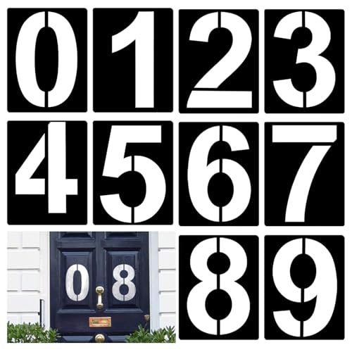 GVSS 10 Pièces Pochoirs pour Peinture 0 à 9 22cm,Pochoir Chiffre,Grands Pochoirs Chiffres Réutilisables en Plastique PET,pour Marquage au Sol,Places de...