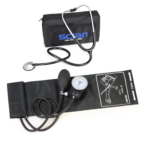 Scian Aneroid Sphygmomanometer - Manuelle Blutdruckmanschette mit D-Ring Universalmanschette 22-42cm, Tragetasche für Krankenschwester Arzt Senior Erwachsene (Schwarz)