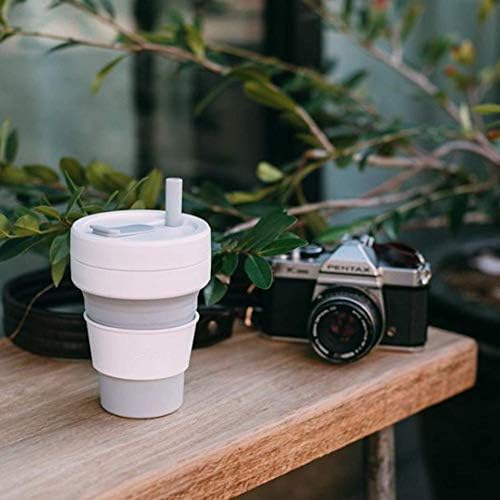 STOJO On-The-Go Biggie Collapsible Coffee Cup - 16oz / 473ml - Reusable & Foldable Silicone Travel Mug with Lid - Portable, Pocket Size - Dishwasher Safe - Dove