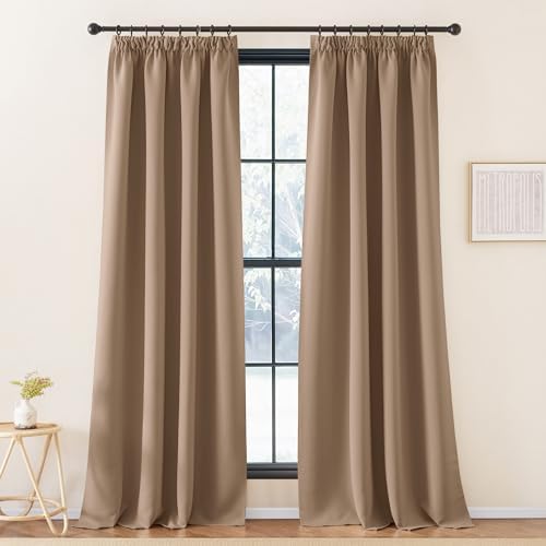 KGORGE Kälteschutz Thermovorhang mit Kräuselband Vorhänge Blickdicht | Cappuccino, 2er Set, 260 x 140 cm(HxB), Thermo Vorhang gegen Kälte für Schienensystem, Verdunkelung, für Wohn