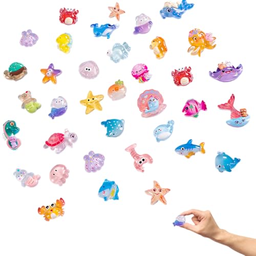 KEWUF Lot de 36 mini figurines océan, minuscules miniatures animaux marins en résine mignonne océan animaux figurines pour jardins paysagers, bonsaï,...