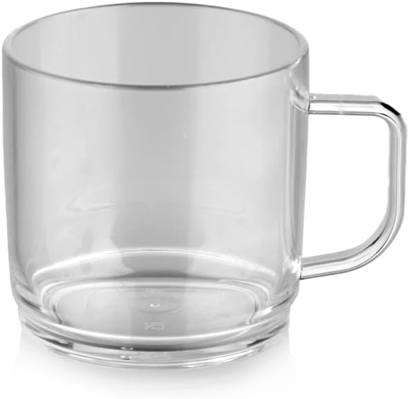 review Plastport Drinking Mug with Handle, Set of 10, Unbreakable Polycarbonate Plastic, Ideal for Coffee and Tea, Fully Heat Resistant, Insulated (10 Oz, Transparent)