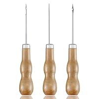 Ahle Mit Holzgriff, 3 Stück Locher, Vorstecher mit Holzgriff, DIY Lederhandwerk Nähen Ahle Loch Ahle Gebogene Ahle Nähen Werkzeug Holzgriff Locher Nähen Stanzen Mit Holzgriff Zum Nähen Reparieren