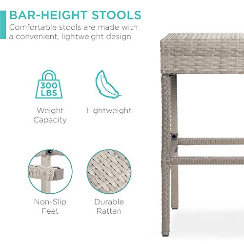 Best Choice Products 5-Piece Outdoor Wicker Bar Table Set For Patio, Poolside, Backyard W/Built-In Bottle Opener, Hidden Storage Shelf, Metal Tabletop, 4 Stools - Gray #TOP2