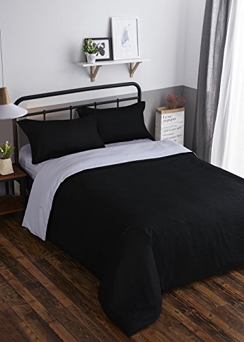 1x Funda Nórdica Reversible para Edredón, 1x Funda de Almohada y 1x Sábana Bajera para Cama 90CM Juego Nórdico 3 Piezas, 100% Poliéster 85g/m², Gris y Negro