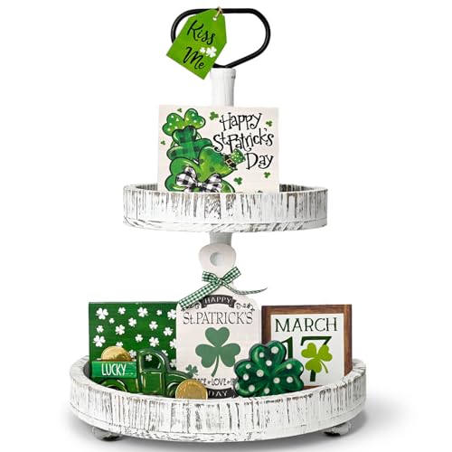Smile St.Patrick's Day Wooden Decor Complete Tiered Tray Decor Set, Shamrock Happy St.Patrick's Day Lucky, Tabletop Shelf Lucky Holiday Decoration